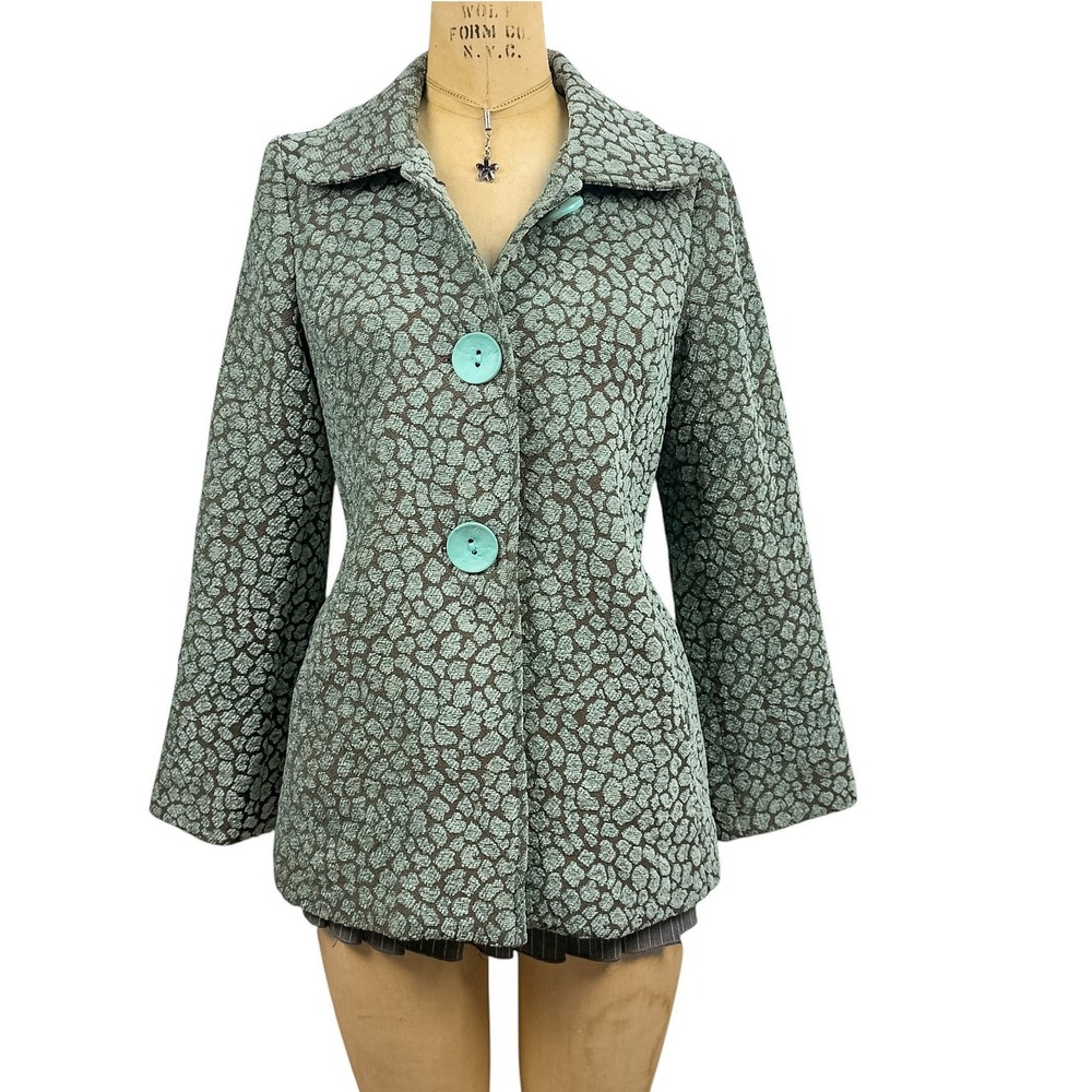 70s Boho Chenille Carpet Coat Jacket Vibrant Statement Buttons Groovy Retro S‎